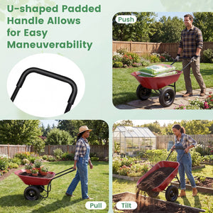 2 Tire Heavy-duty Dolly Utility Cart Wheelbarrow Garden Cart-Red view 8