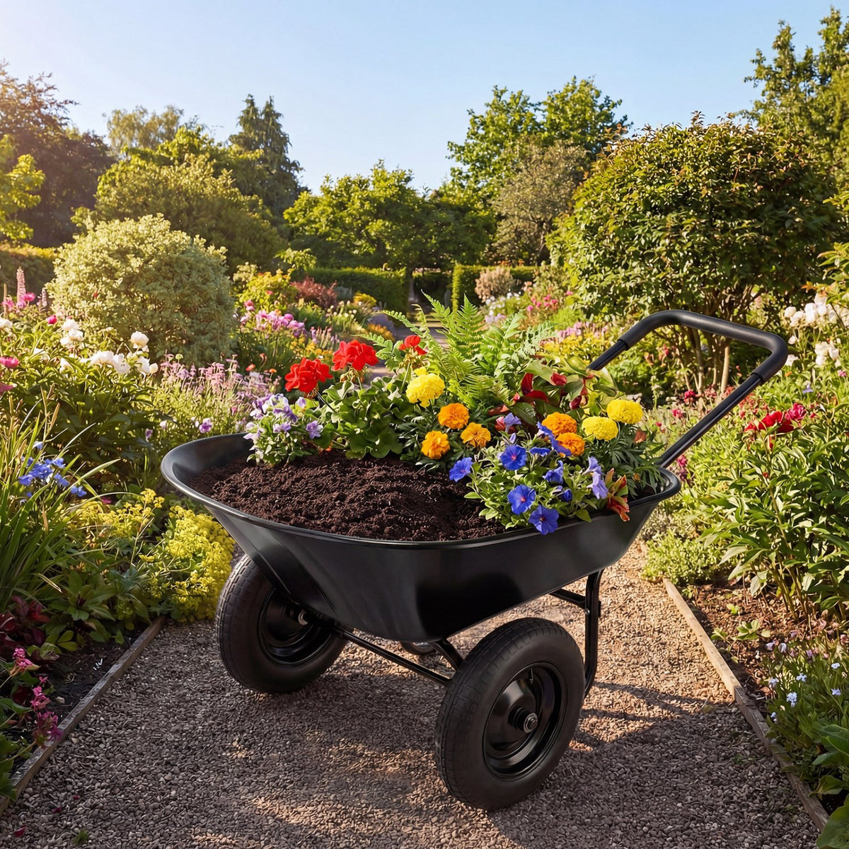 2 Tire Wheelbarrow Garden Cart Heavy-duty Dolly Utility Cart-Black view 2