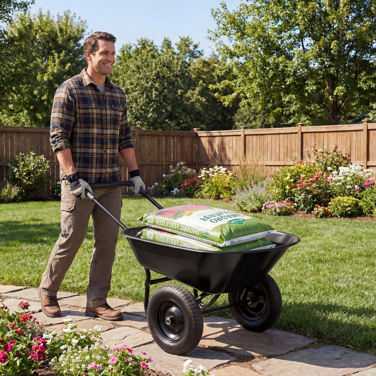 2 Tire Wheelbarrow Garden Cart Heavy-duty Dolly Utility Cart-Black view 3