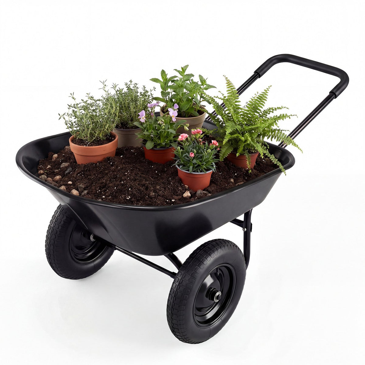 2 Tire Wheelbarrow Garden Cart Heavy-duty Dolly Utility Cart-Black view 4