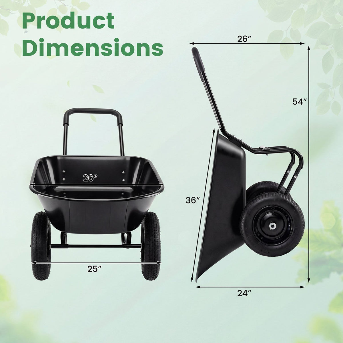2 Tire Wheelbarrow Garden Cart Heavy-duty Dolly Utility Cart-Black view 5