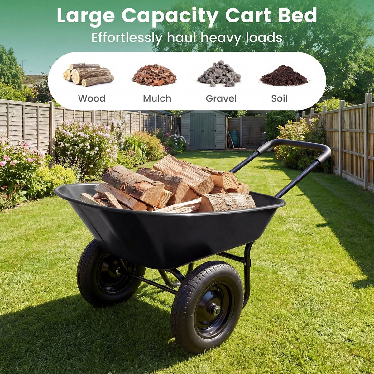 2 Tire Wheelbarrow Garden Cart Heavy-duty Dolly Utility Cart-Black view 6