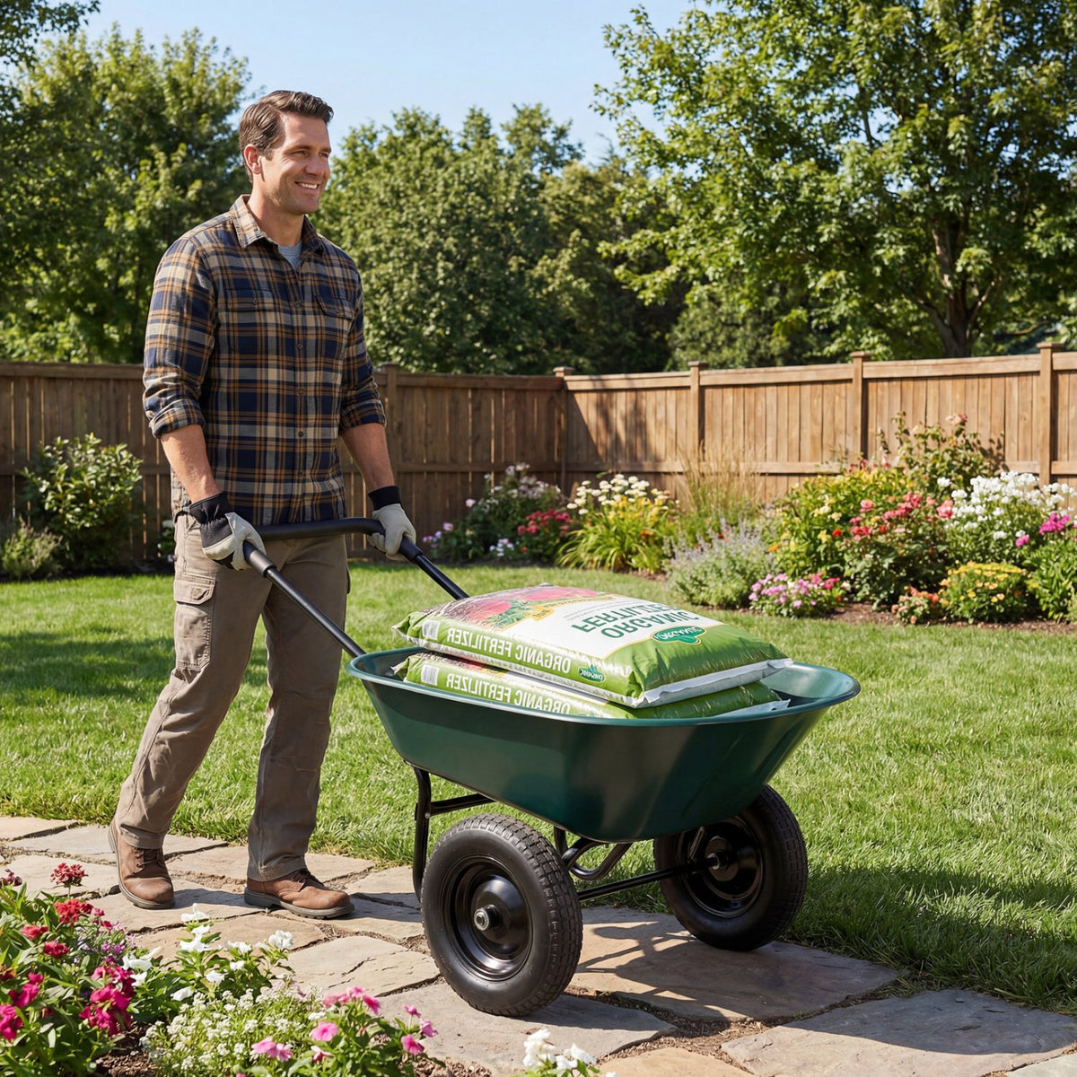 2 Tire Wheelbarrow Garden Cart Heavy-duty Dolly Utility Cart-Green view 3