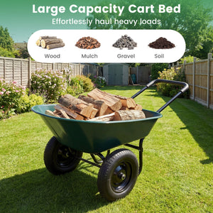 2 Tire Wheelbarrow Garden Cart Heavy-duty Dolly Utility Cart-Green view 6
