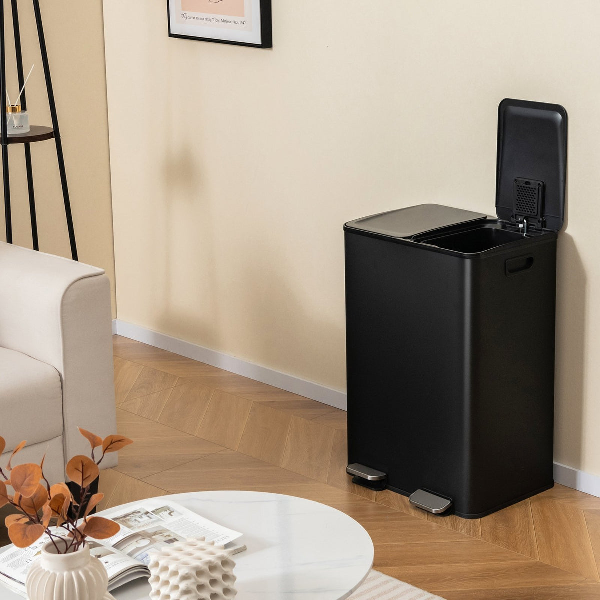 2 x 8 Gal Dual Compartment Trash Can-Black view 3