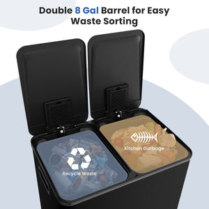 2 x 8 Gal Dual Compartment Trash Can-Black view 6