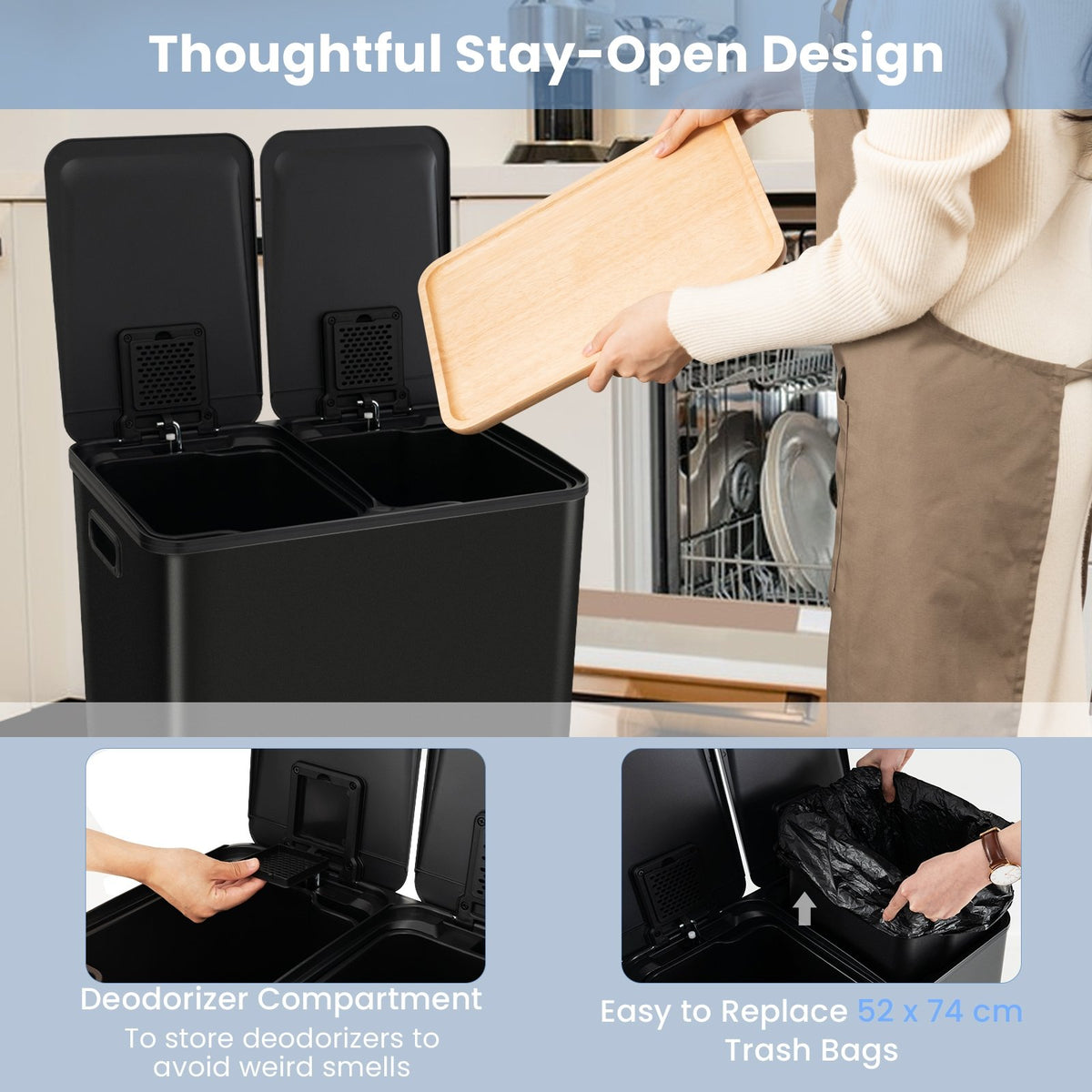 2 x 8 Gal Dual Compartment Trash Can-Black view 7