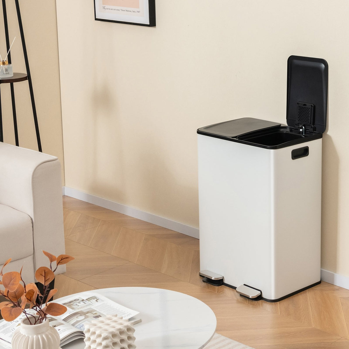 2 x 8 Gal Dual Compartment Trash Can-White view 3