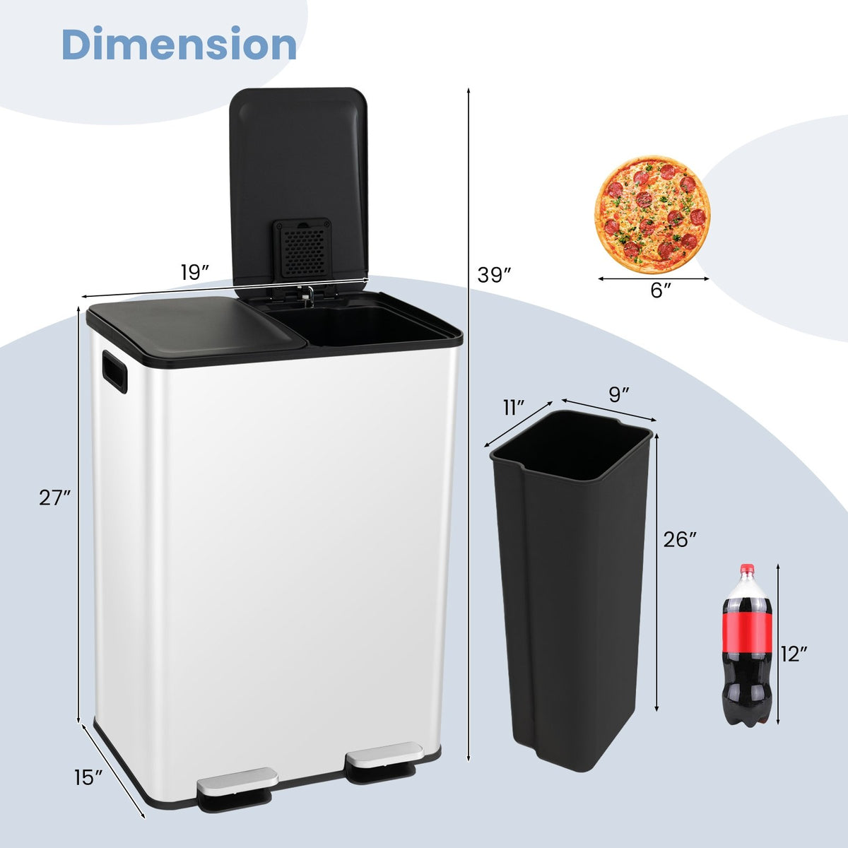 2 x 8 Gal Dual Compartment Trash Can-White view 5