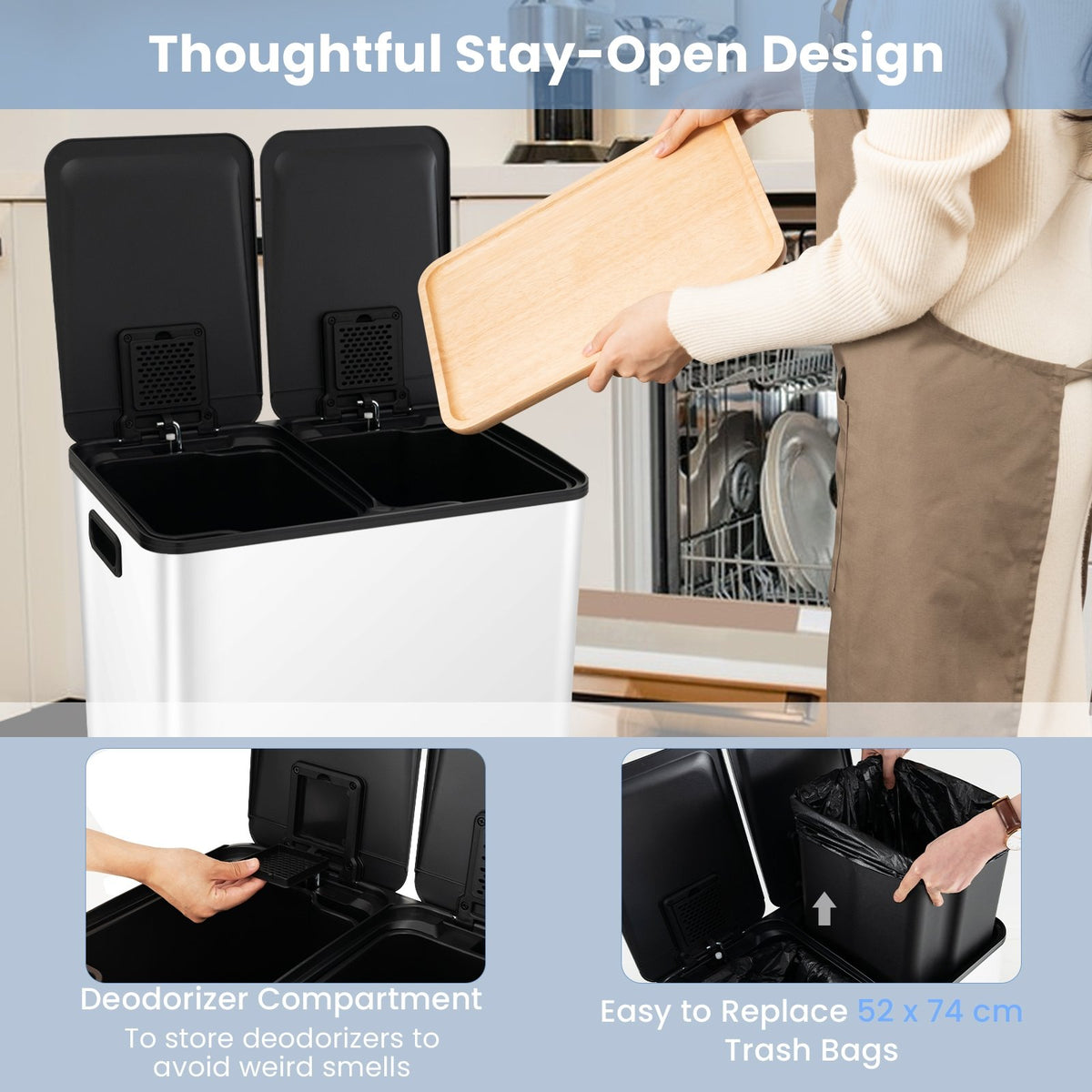 2 x 8 Gal Dual Compartment Trash Can-White view 9