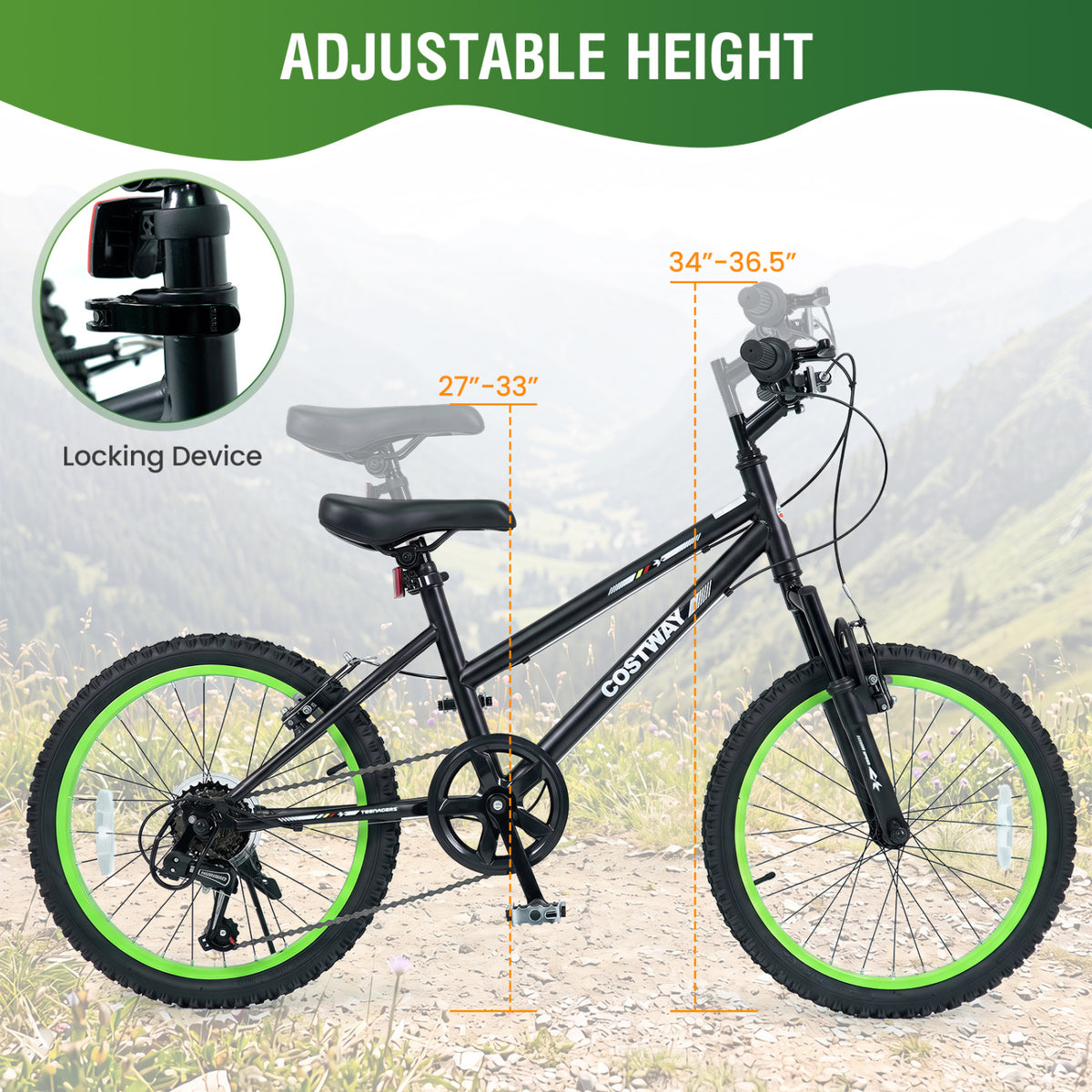 20 Inch Kids Mountain Bike with Adjustable Seat-Black view 8