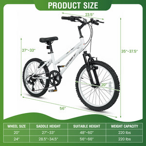 20 Inch Kids Mountain Bike with Adjustable Seat-White view 5