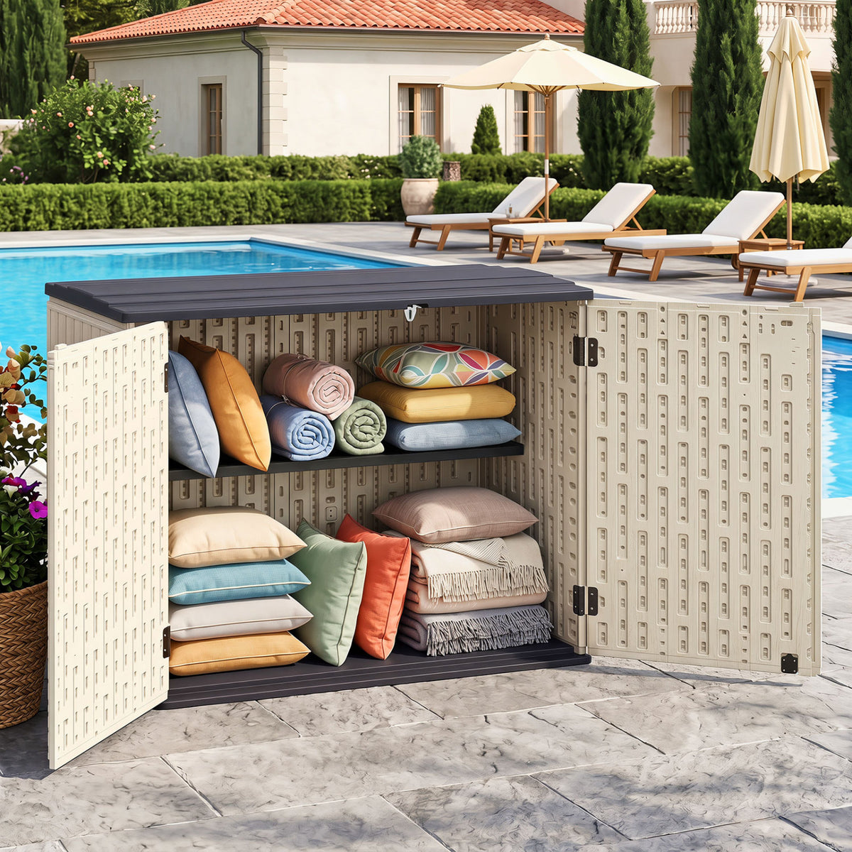20 Cu.Ft Horizontal Resin Storage Shed with Adjustable Shelf-Beige view 3