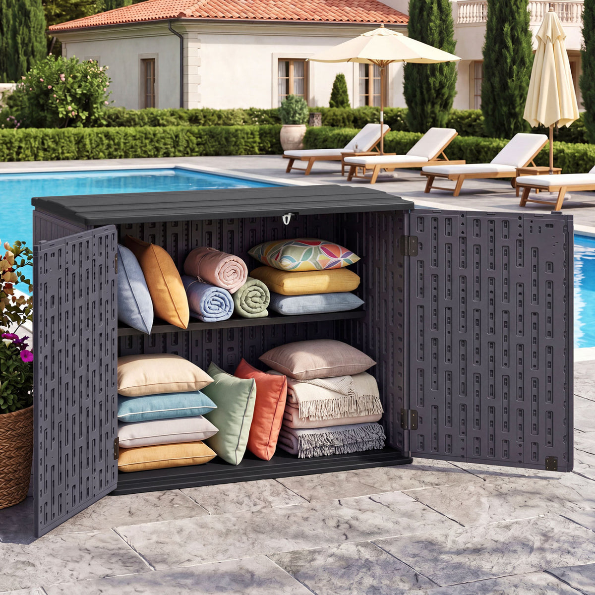 20 Cu.Ft Horizontal Resin Storage Shed with Adjustable Shelf-Brown view 2