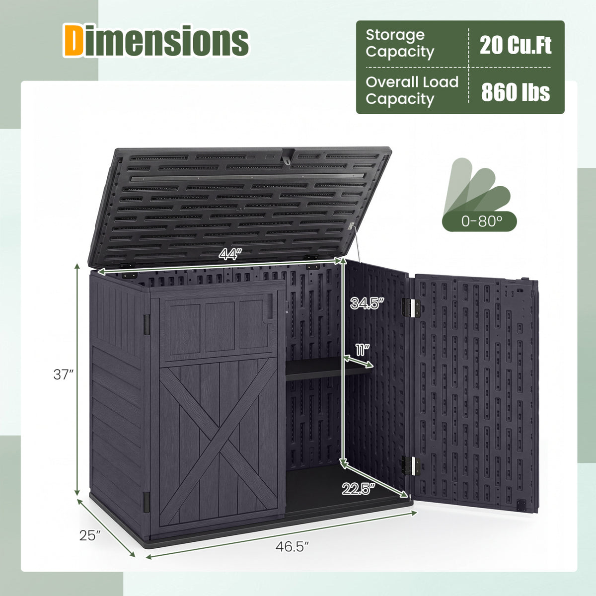 20 Cu.Ft Horizontal Resin Storage Shed with Adjustable Shelf-Brown view 5