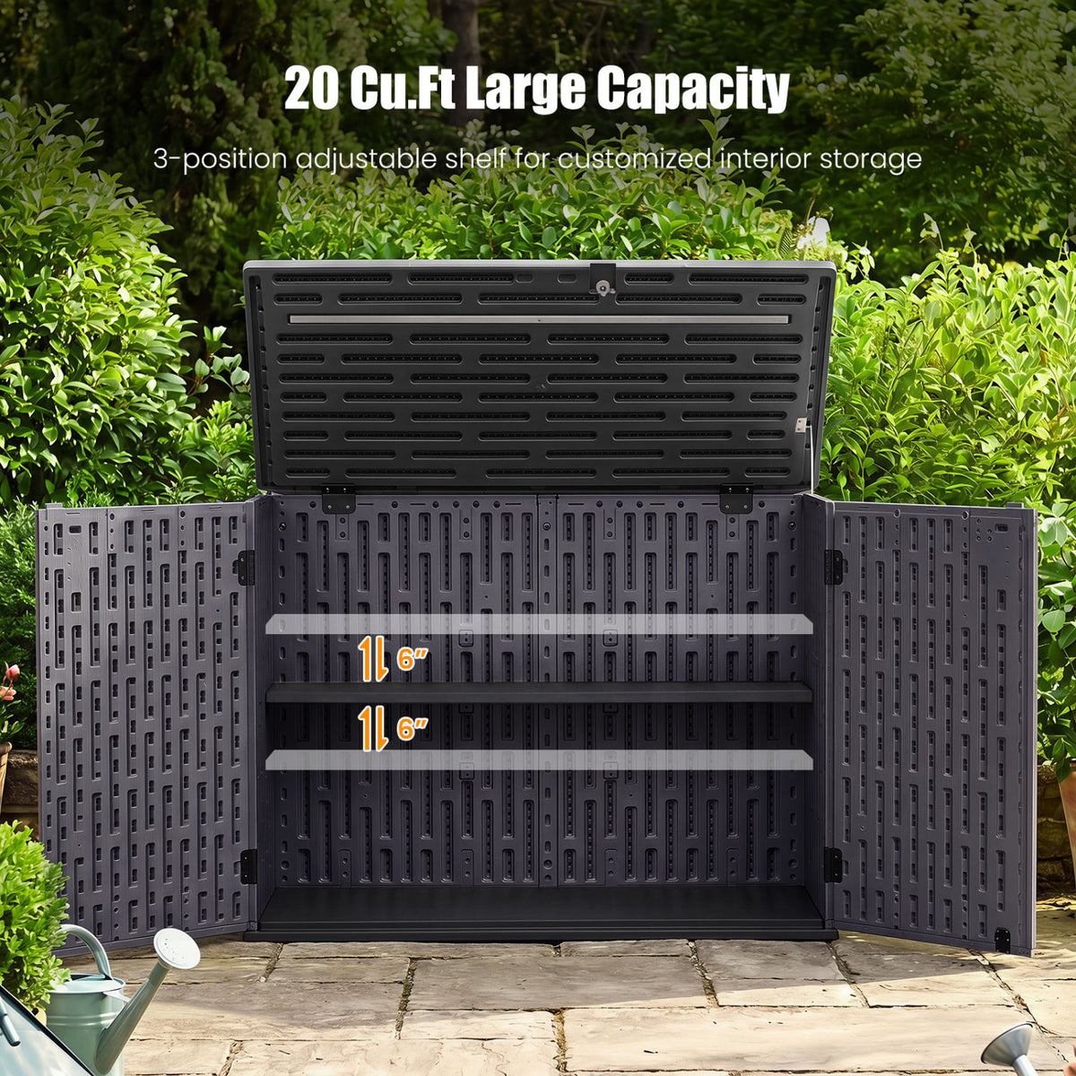 20 Cu.Ft Horizontal Resin Storage Shed with Adjustable Shelf-Brown view 6