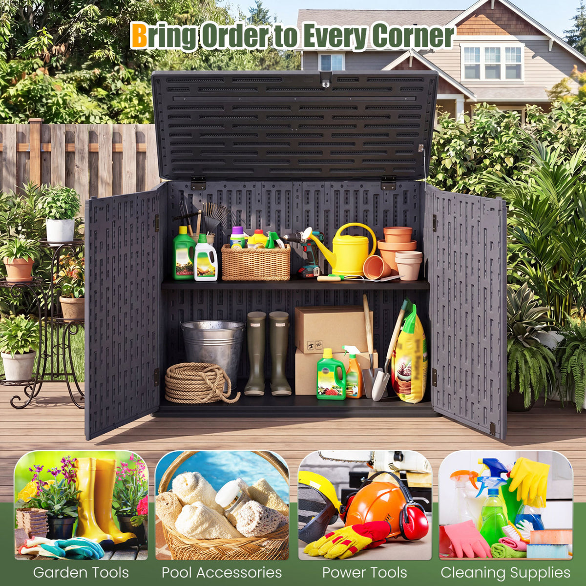 20 Cu.Ft Horizontal Resin Storage Shed with Adjustable Shelf-Brown view 8
