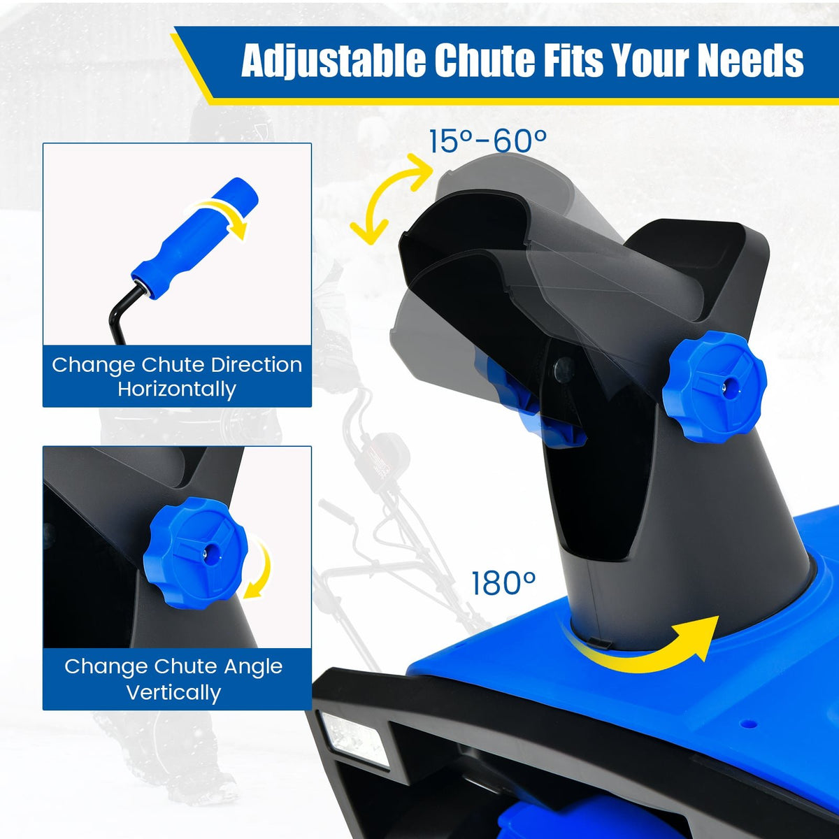 20 Inch 120V 15Amp Electric Snow Thrower, with 180° Rotatable Chute-Blue view 5