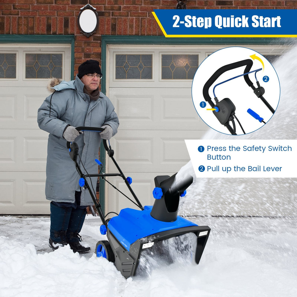 20 Inch 120V 15Amp Electric Snow Thrower, with 180° Rotatable Chute-Blue view 6
