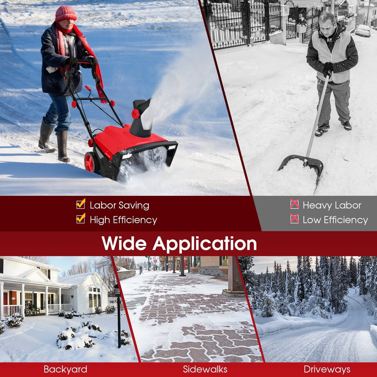 20 Inch 120V 15Amp Electric Snow Thrower with 180° Rotatable Chute-Red view 9