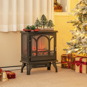 1400W Electric Stove Heater with 3-Level Flame Effect and 3-Sided View-Black view 3