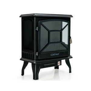 1400W Electric Stove Heater with 3-Level Flame Effect and 3-Sided View-Black view 4
