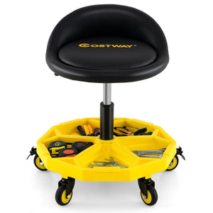 20 Inch-25 Inch Height Adjustable Rolling Garage Stool with Tool Tray Storage-Yellow view 4