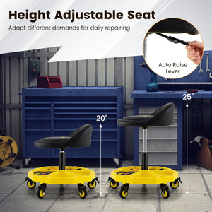 20 Inch-25 Inch Height Adjustable Rolling Garage Stool with Tool Tray Storage-Yellow view 6