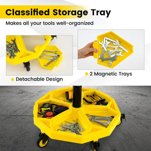 20 Inch-25 Inch Height Adjustable Rolling Garage Stool with Tool Tray Storage-Yellow view 8