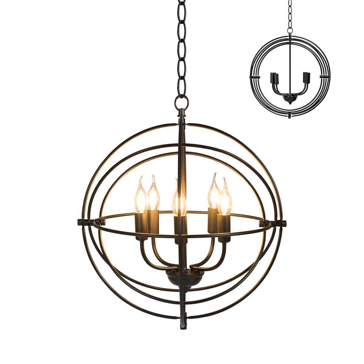 20 Inch 5 Lights Metal Chandelier with Pivoting Interlocking Rings view 7