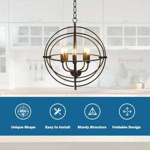 20 Inch 5 Lights Metal Chandelier with Pivoting Interlocking Rings view 9