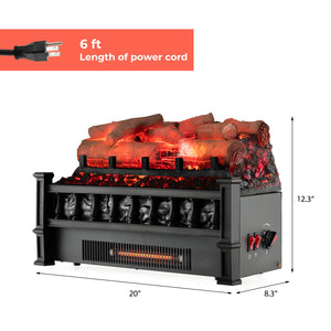20 Inch Electric Fireplace Heater with Realistic Birchwood Ember Bed-Black view 5