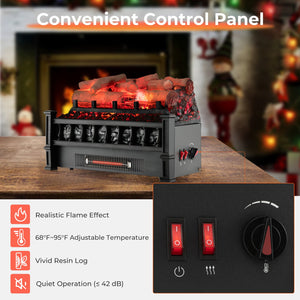 20 Inch Electric Fireplace Heater with Realistic Birchwood Ember Bed-Black view 7