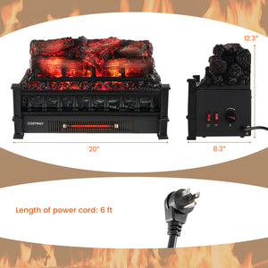 20 Inch Electric Fireplace Heater with Realistic Pinewood Ember Bed-Black view 5