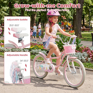 20 Inch Kids Bike Adjustable with Basket and Streamers Pink - Princess of the Sea Theme view 6