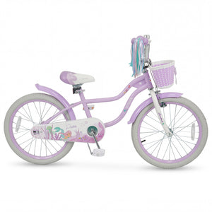 20 Inch Kids Bike Adjustable with Basket and Streamers Purple - Princess of the Sea Theme view 4