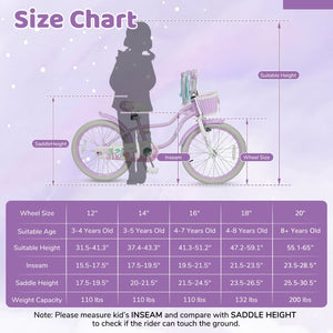 20 Inch Kids Bike Adjustable with Basket and Streamers Purple - Princess of the Sea Theme view 5