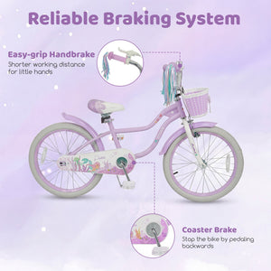 20 Inch Kids Bike Adjustable with Basket and Streamers Purple - Princess of the Sea Theme view 7