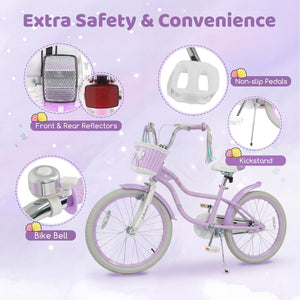 20 Inch Kids Bike Adjustable with Basket and Streamers Purple - Princess of the Sea Theme view 9