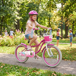20 Inch Kids Bike Adjustable with Basket and Streamers Rose Red - Princess of the Sea Theme view 3