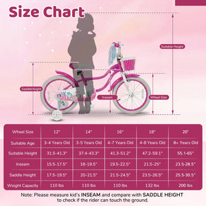 20 Inch Kids Bike Adjustable with Basket and Streamers Rose Red - Princess of the Sea Theme view 5