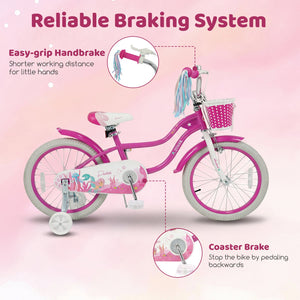 20 Inch Kids Bike Adjustable with Basket and Streamers Rose Red - Princess of the Sea Theme view 7