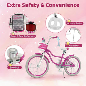 20 Inch Kids Bike Adjustable with Basket and Streamers Rose Red - Princess of the Sea Theme view 9