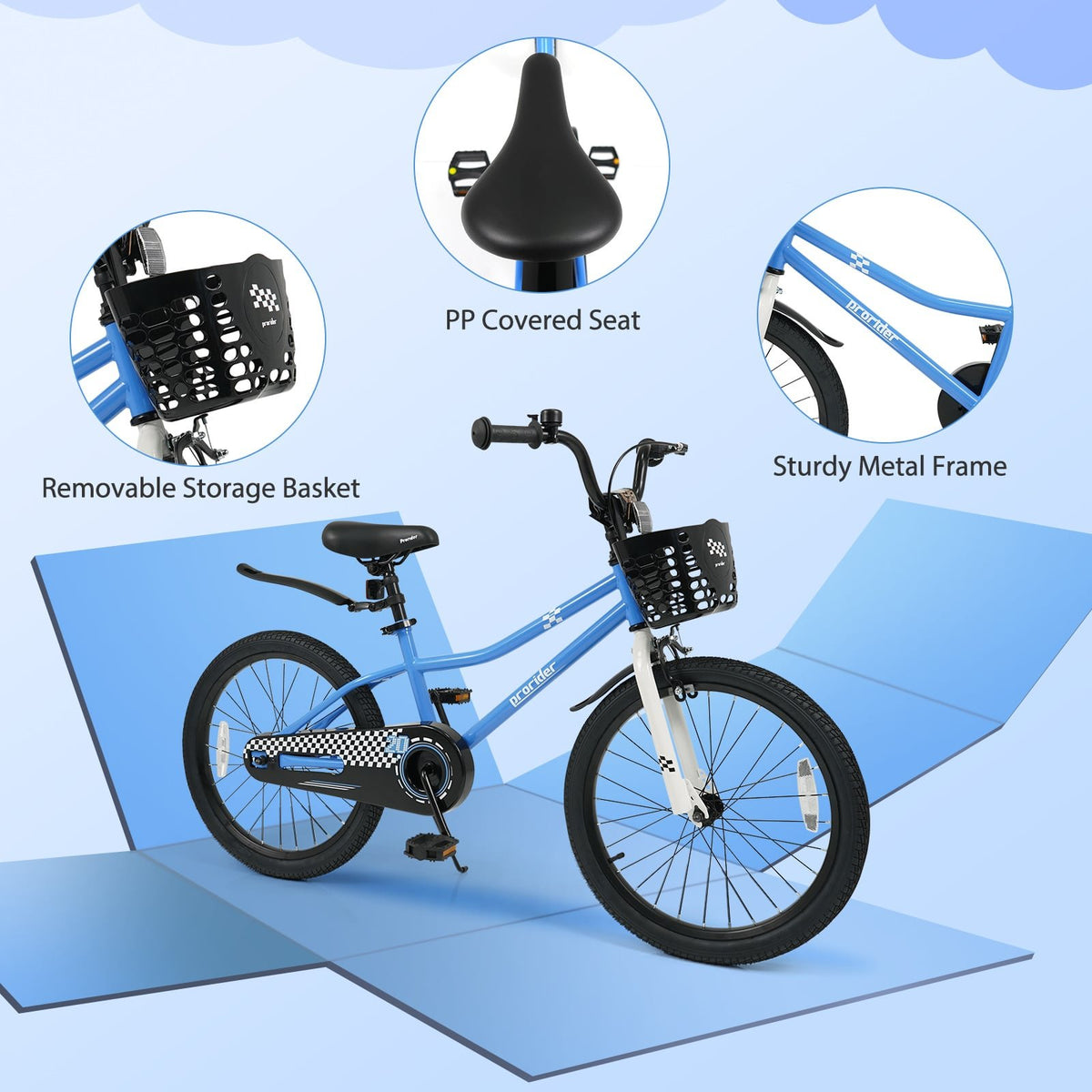 20 Inch Kids Bike Adjustable with Kickstand and Storage Basket for Aged 8+ Years-Navy view 7