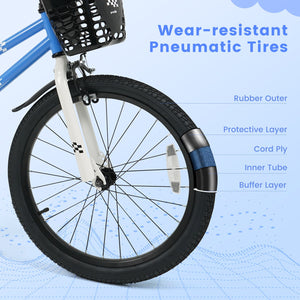 20 Inch Kids Bike Adjustable with Kickstand and Storage Basket for Aged 8+ Years-Navy view 8