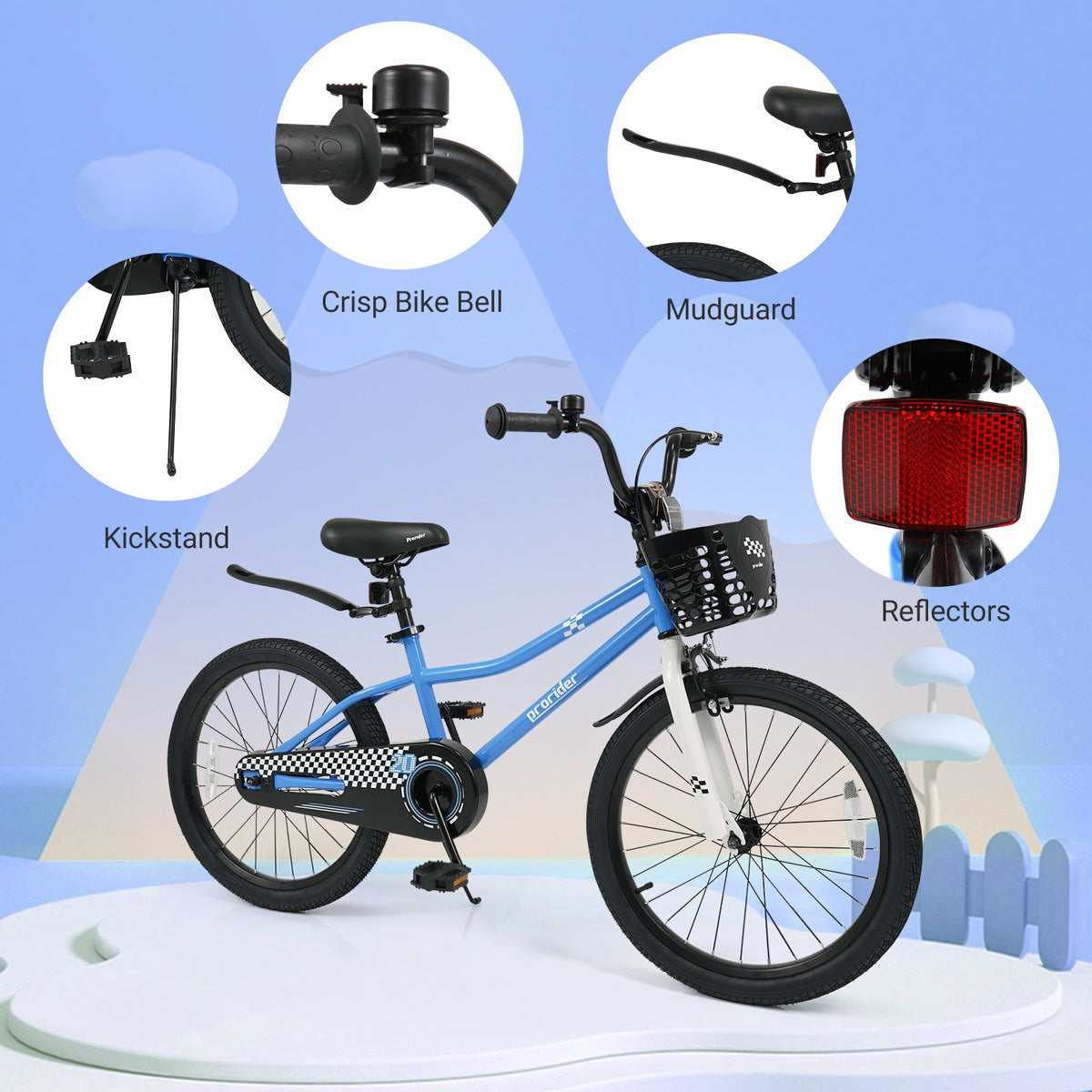 20 Inch Kids Bike Adjustable with Kickstand and Storage Basket for Aged 8+ Years-Navy view 9