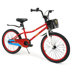 20 Inch Kids Bike Adjustable with Kickstand and Storage Basket for Aged 8+ Years-Red