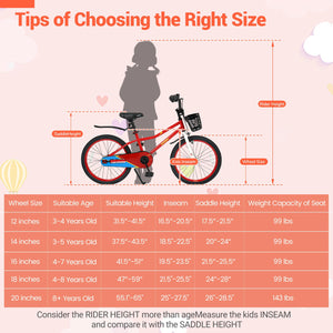 20 Inch Kids Bike Adjustable with Kickstand and Storage Basket for Aged 8+ Years-Red view 4
