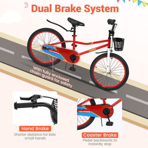 20 Inch Kids Bike Adjustable with Kickstand and Storage Basket for Aged 8+ Years-Red view 5