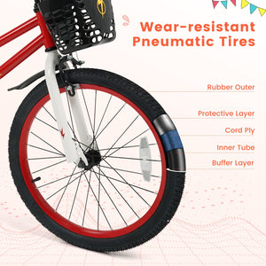 20 Inch Kids Bike Adjustable with Kickstand and Storage Basket for Aged 8+ Years-Red view 8